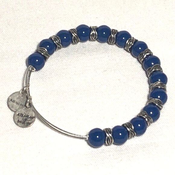 Alex & Ani Sodalite Blue Beaded Silver Tone Adjustable Bangle - Picture 1 of 4